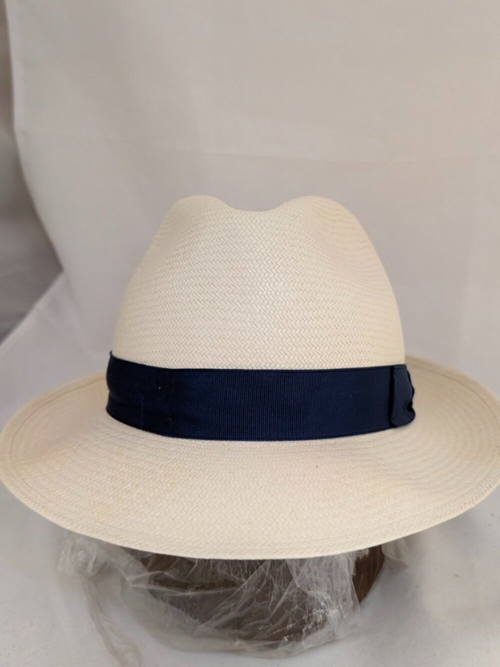 Federico Panama Hat | Handwoven Straw | Blue Grosgrain | Italy | Sz 56